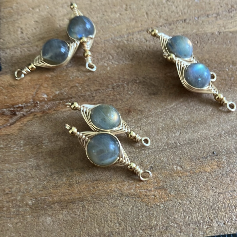CLEAROUT 🔥 Natural Labradorite Wire Wrapped Earrings - Gold Stainless Steel - Picture 9 of 9